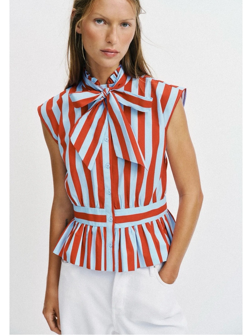 ZARA KNOTTED STRIPED BLOUSE
